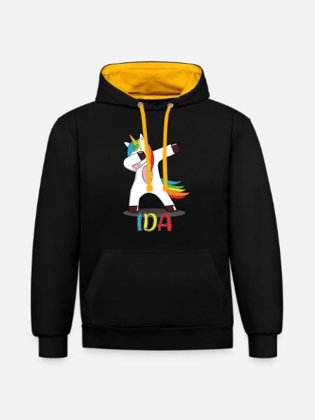 Ida Name Vorname Namenstag Einhorn Geschenk - Kontrast-Hoodie - Schwarz/Gold