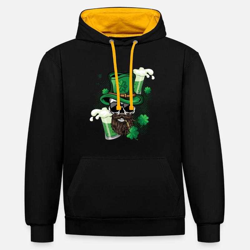 Fumer Squelette Crâne Saint Patrick - Sweat à capuche contrasté - noir/or