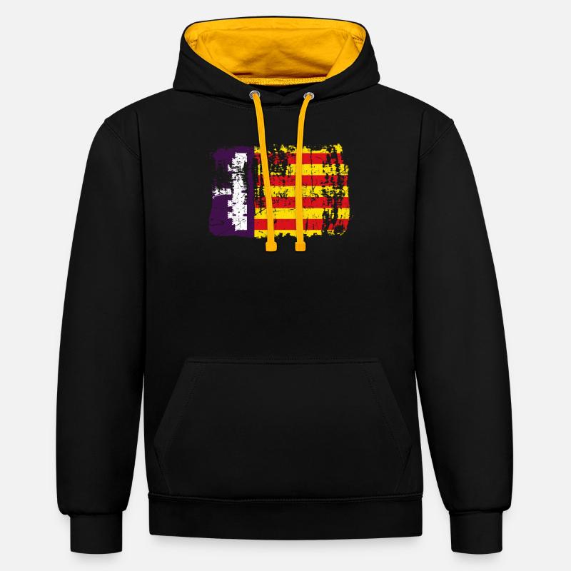 Majorque Espagne drapeaux cadeau - Sweat à capuche contrasté - noir/or