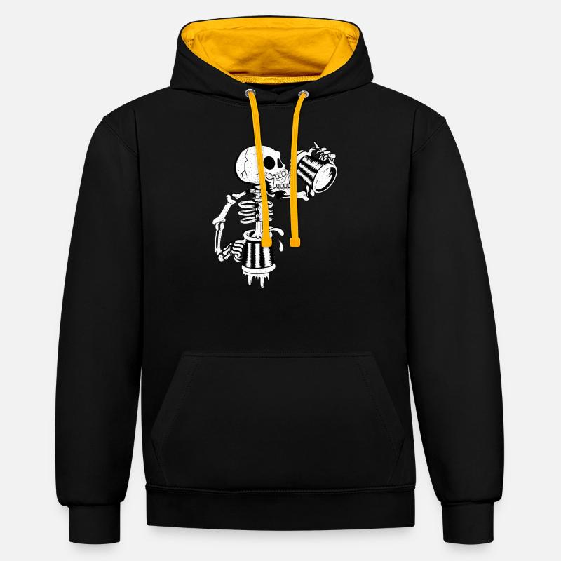 Immer durstig | Skelett | Dauertrinker - Kontrast-Hoodie - Schwarz/Gold