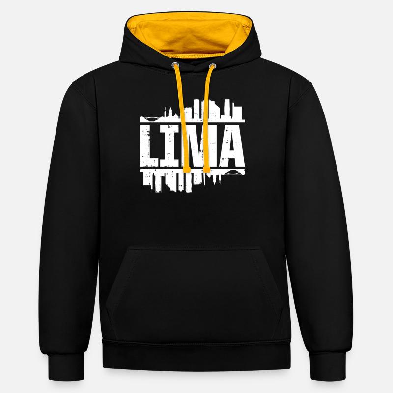 Lima Pérou Skyline - Sweat à capuche contrasté - noir/or