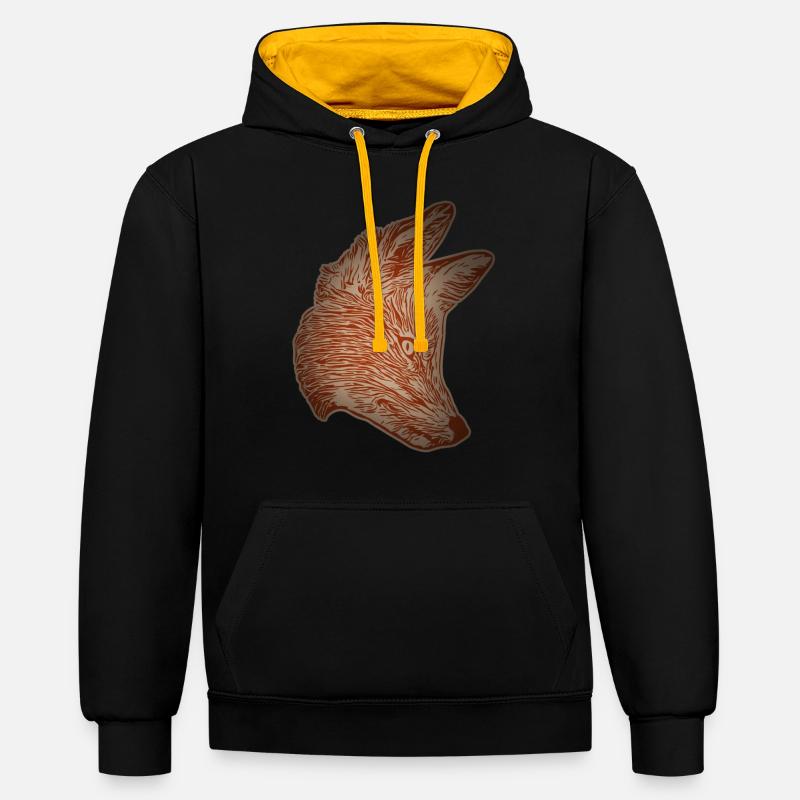 Fuchs Waldtier Design mit Tierkopf - Kontrast-Hoodie - Schwarz/Gold