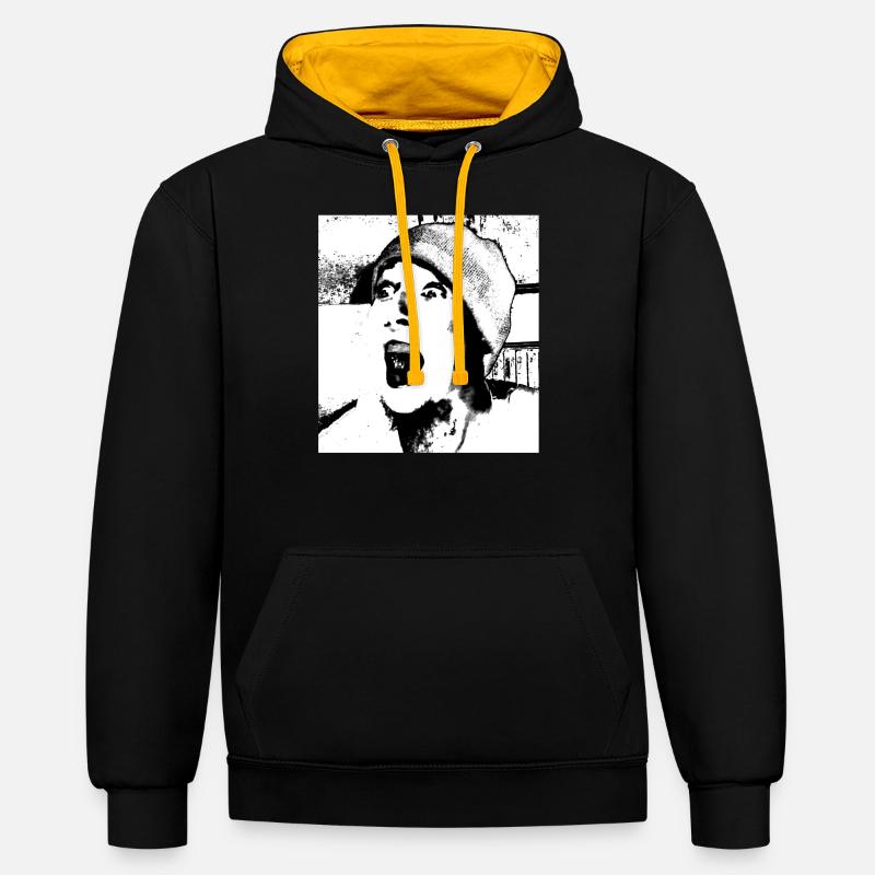 Visage avec casquette (blanc) - Sweat à capuche contrasté - noir/or