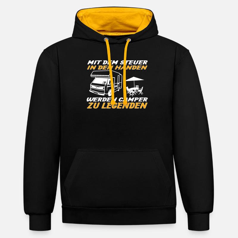 Camper Geschenkidee Camping - Kontrast-Hoodie - Schwarz/Gold