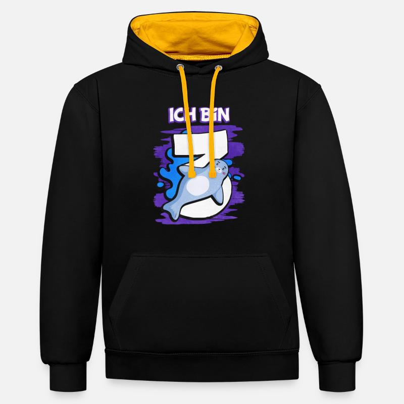 Ich Bin 3 Robbe - Kontrast-Hoodie - Schwarz/Gold
