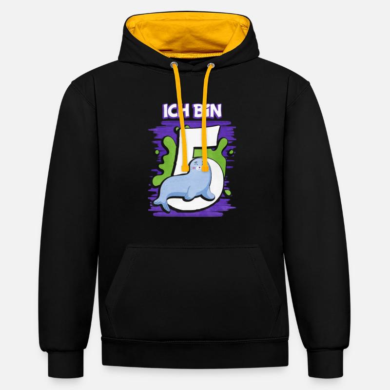 Ich Bin 5 Robbe - Kontrast-Hoodie - Schwarz/Gold