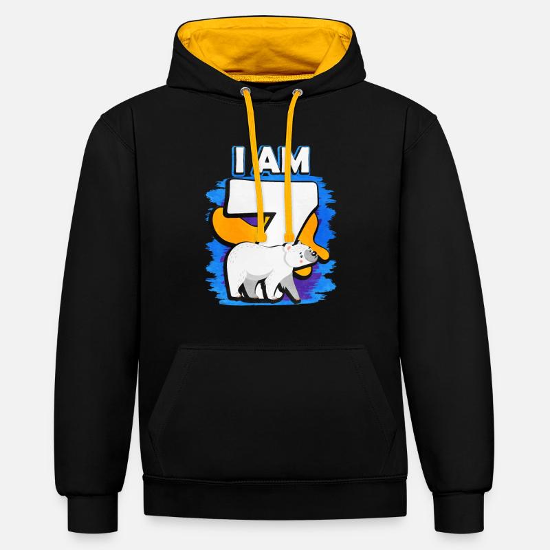 Ich Bin 7 Eisbär - Kontrast-Hoodie - Schwarz/Gold
