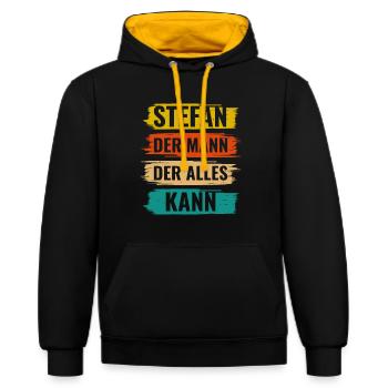 Stefan Der Mann Der Alles Kann Vorname Stefan - Kontrast-Hoodie - Schwarz/Gold - Vorne - Anna (173cm) & Nico (186cm)
