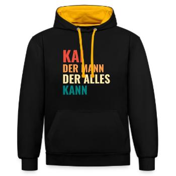 Kai Der Mann Der Alles Kann Vorname Kai - Kontrast-Hoodie - Schwarz/Gold - Vorne - Anna (173cm) & Nico (186cm)