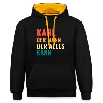 Karl Der Mann Der Alles Kann Vorname Karl - Kontrast-Hoodie - Schwarz/Gold - Vorne - Anna (173cm) & Nico (186cm)