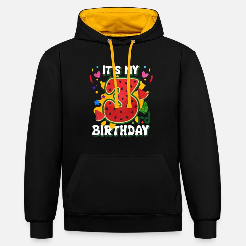 3ème anniversaire Pastèque cadeau d’été - Sweat à capuche contrasté - noir/or