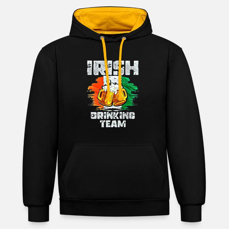 Équipe de beuverie d’Irlande - Sweat à capuche contrasté - noir/or