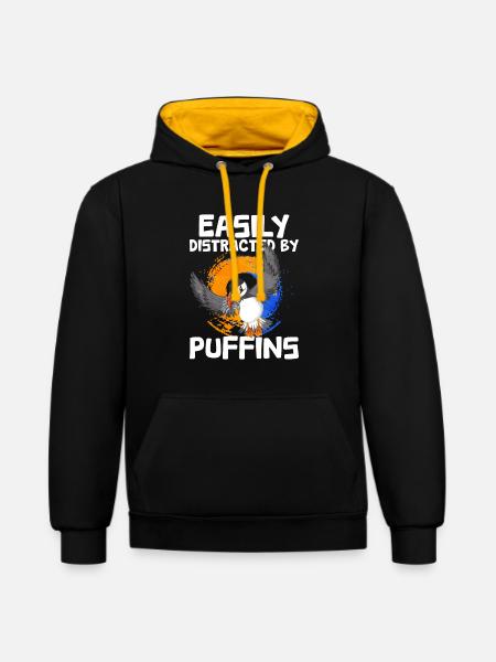 Puffin Bird Gift - Contrast hoodie - black/gold