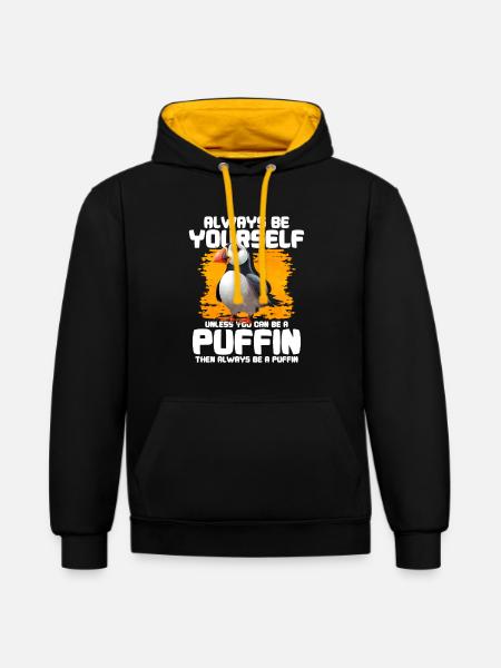 Puffin Bird Gift - Contrast hoodie - black/gold