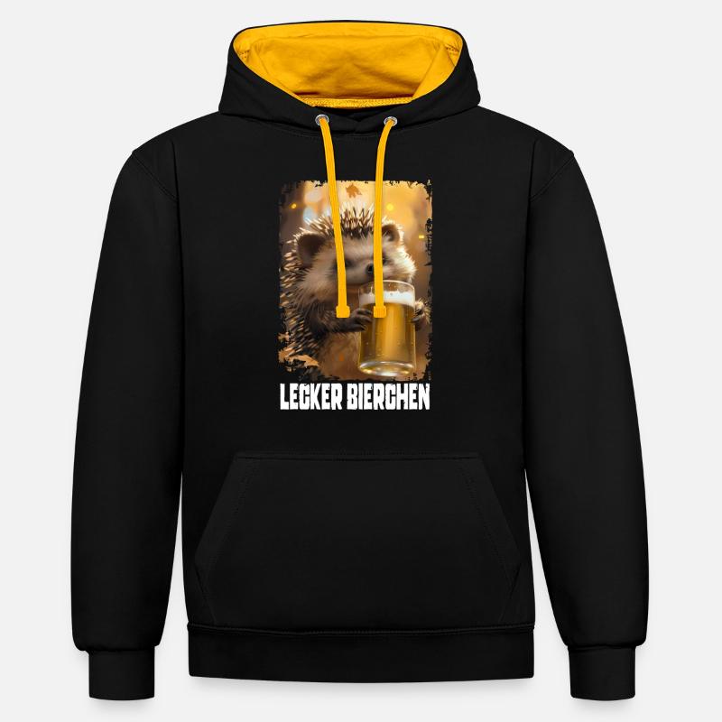 Lecker Bierchen Igel - Kontrast-Hoodie - Schwarz/Gold