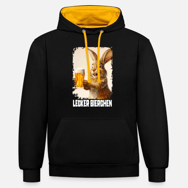 Lecker Bierchen Hase - Kontrast-Hoodie - Schwarz/Gold
