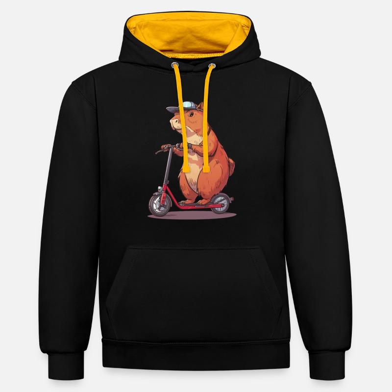 Capybara Roller - Kontrast-Hoodie - Schwarz/Gold