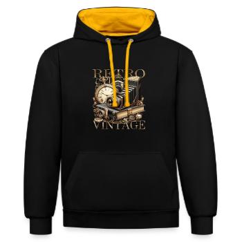 Vintage Retro Antik - Kontrast-Hoodie - Schwarz/Gold - Vorne - Anna (173cm) & Nico (186cm)