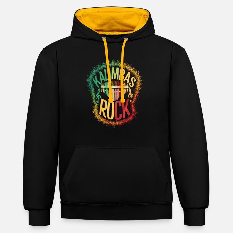 Idiophon Kalimba Geschenk - Kontrast-Hoodie - Schwarz/Gold
