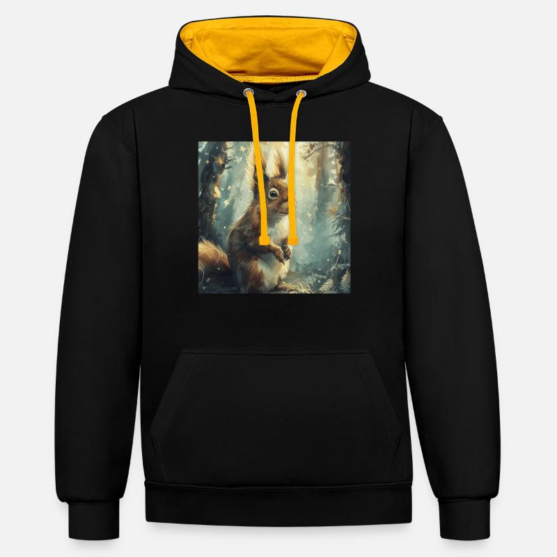 Eichhörnchen - Kontrast-Hoodie - Schwarz/Gold