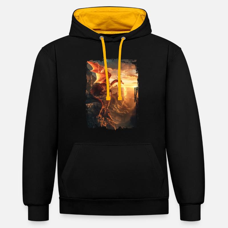 Drachen - Kontrast-Hoodie - Schwarz/Gold