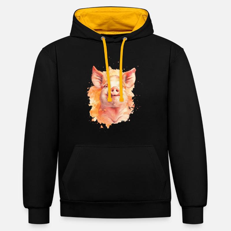 Cochon - Sweat à capuche contrasté - noir/or
