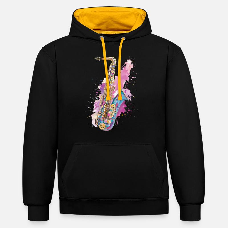 Saxophone - Sweat à capuche contrasté - noir/or