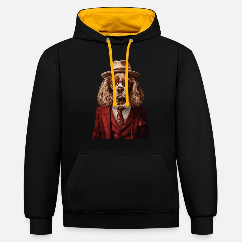Cocker Spaniel - Kontrast-Hoodie - Schwarz/Gold