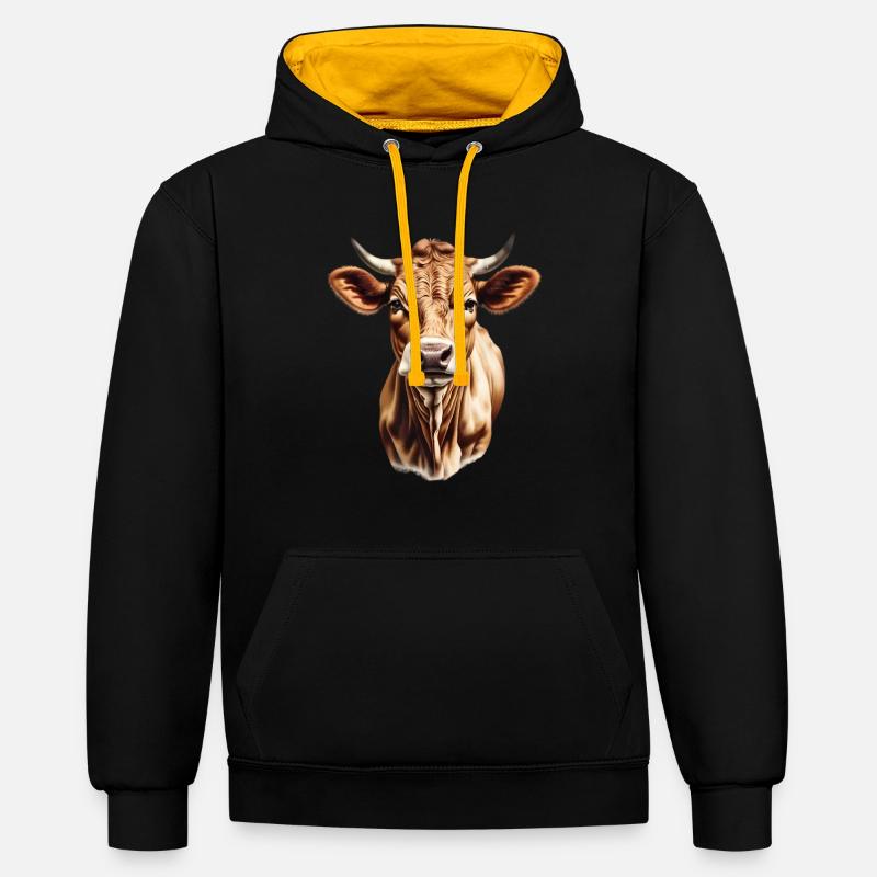 Vache brune - Sweat à capuche contrasté - noir/or