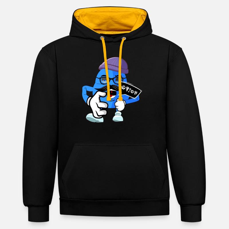 Monstre comique mignon en colère - Sweat à capuche contrasté - noir/or