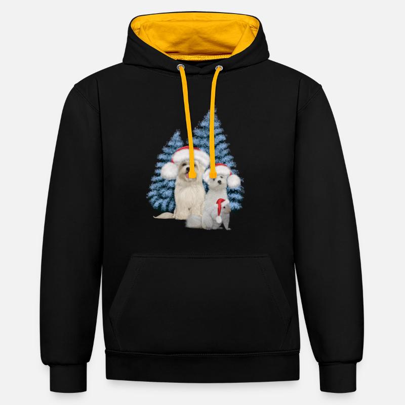 Weihnachtsnetter Hund mit Eichhörnchen - Kontrast-Hoodie - Schwarz/Gold