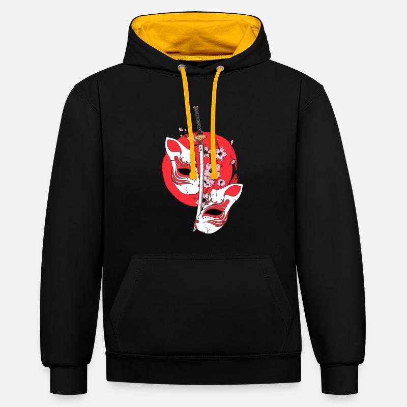 Kitsune Masque Épée Japonaise Katana Japonais - Sweat à capuche contrasté - noir/or