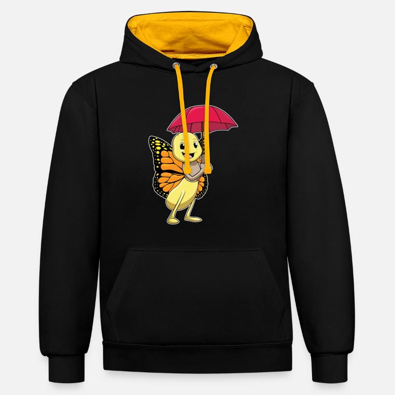 Papillon avec parapluie - Sweat à capuche contrasté - noir/or