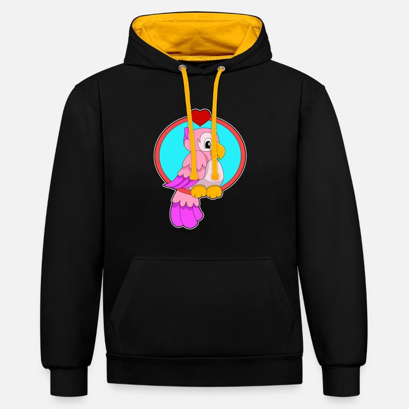 Perroquet avec cœur - Sweat à capuche contrasté - noir/or
