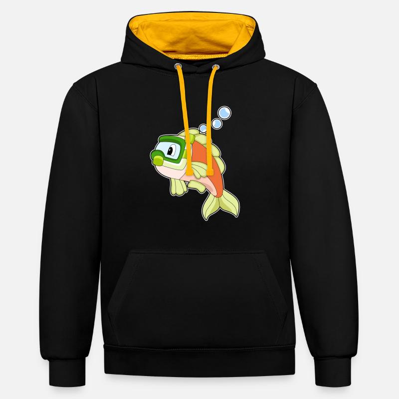 Poisson Natation Snorkel - Sweat à capuche contrasté - noir/or