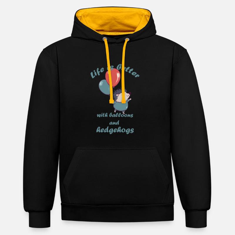 Petit hérisson avec ballons et lettrage - Sweat à capuche contrasté - noir/or