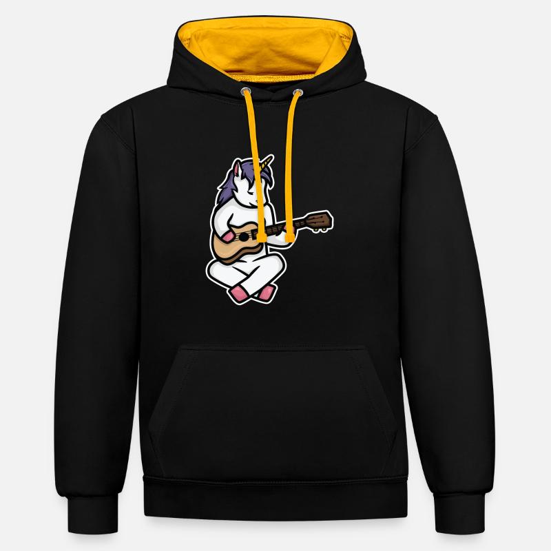 Licorne ukulélé - Sweat à capuche contrasté - noir/or