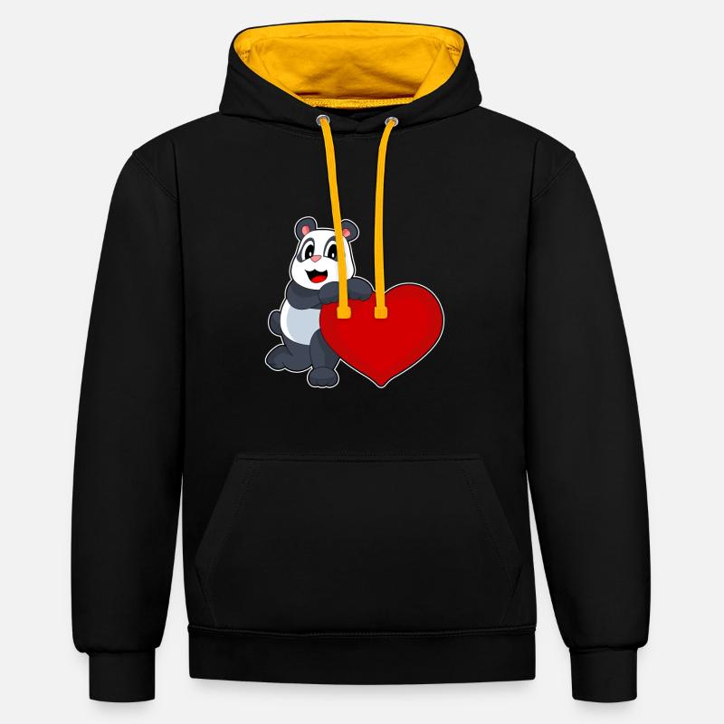 Cœur de panda - Sweat à capuche contrasté - noir/or
