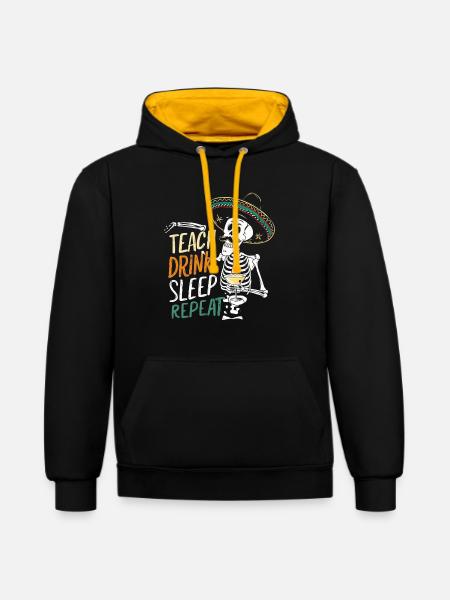 Teach Drink Sleep Repeat Lehrer - Kontrast-Hoodie - Schwarz/Gold