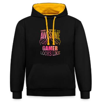 Spieler - Kontrast-Hoodie - Schwarz/Gold - Vorne - Anna (173cm) & Nico (186cm)