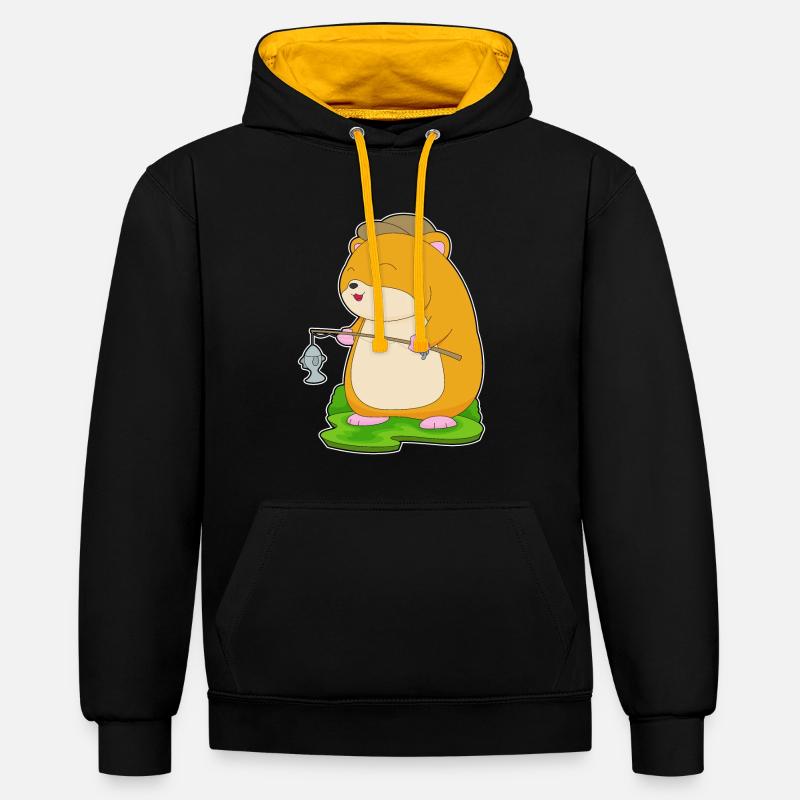 Pêche au poisson hamster pêcheur - Sweat à capuche contrasté - noir/or