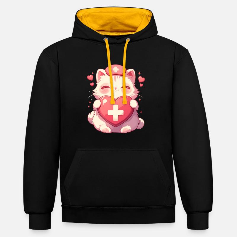 Chat Infirmière Kawaii Infirmière Médecin - Sweat à capuche contrasté - noir/or