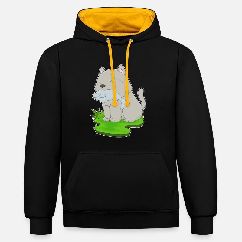Pêche au chat pêcheur - Sweat à capuche contrasté - noir/or