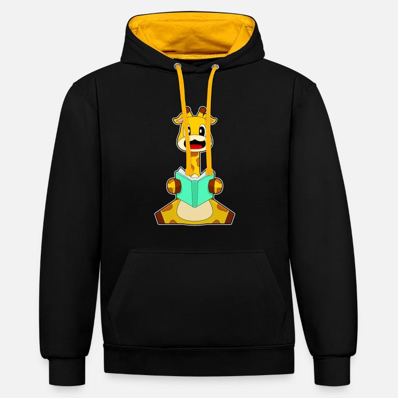 Giraffe Nerd Buch - Kontrast-Hoodie - Schwarz/Gold