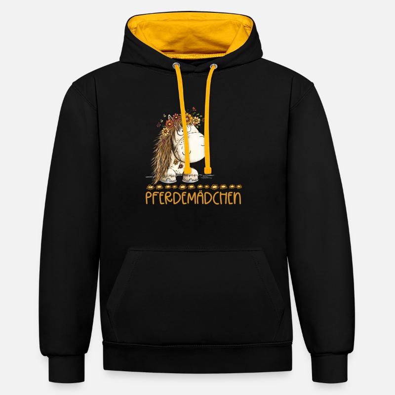 Pferdemädchen Spruch Mit Süßem Pferd - Kontrast-Hoodie - Schwarz/Gold