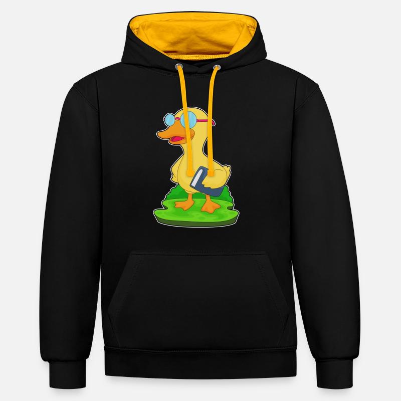 Ente Nerd Buch Brille - Kontrast-Hoodie - Schwarz/Gold