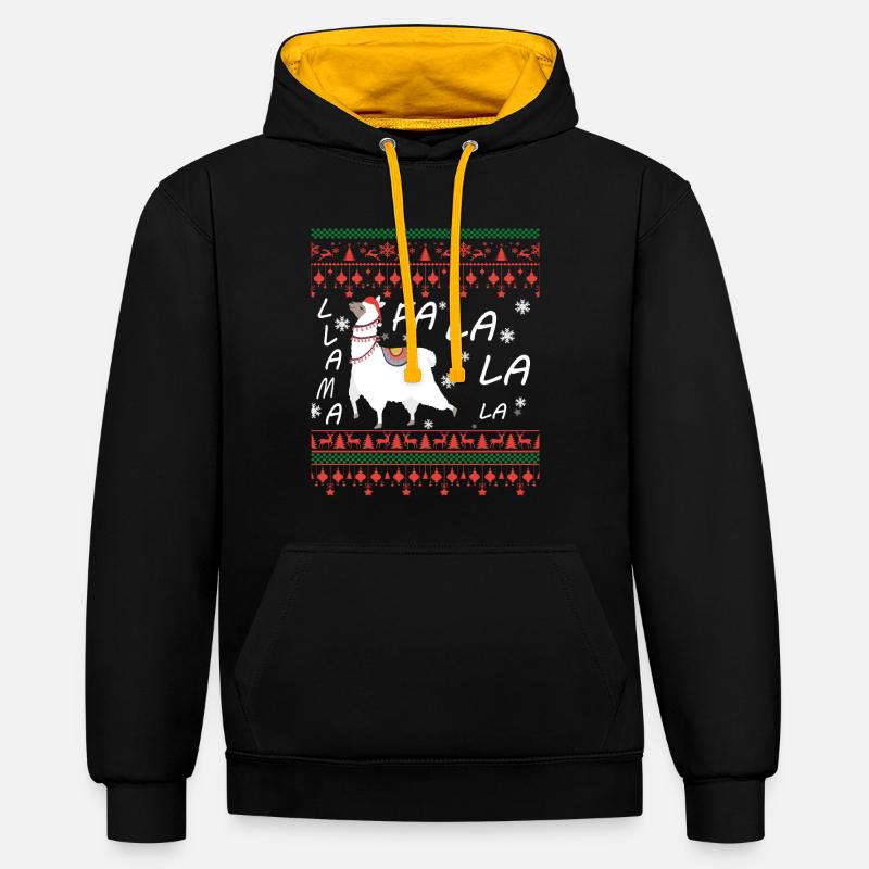 Lama Hässlicher Weihnachtspullover - Kontrast-Hoodie - Schwarz/Gold