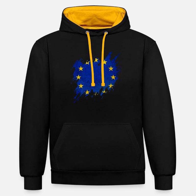 Drapeau de l’Europe, style déchiré - Sweat à capuche contrasté - noir/or