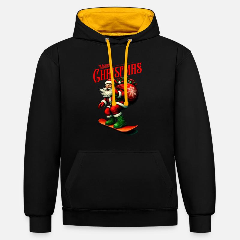 Snowboard Père Noël – Joyeux Noël - Sweat à capuche contrasté - noir/or