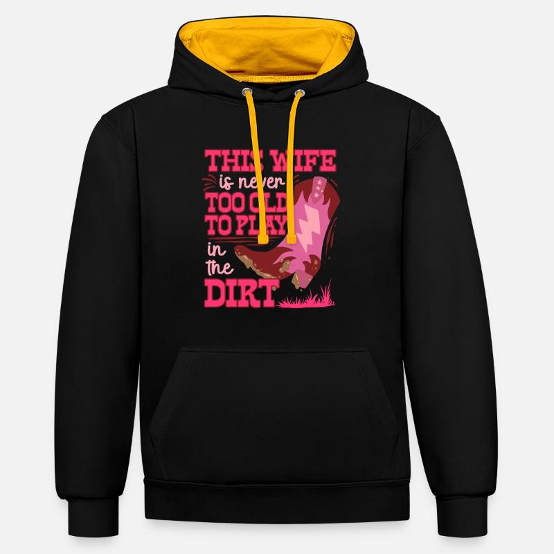 Ehefrau eines Bauern Mutter - Kontrast-Hoodie - Schwarz/Gold